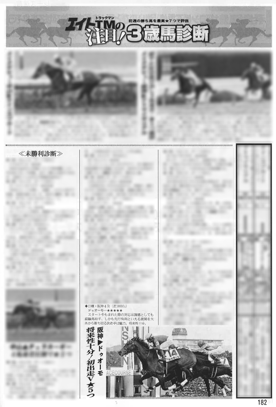 「週刊Gallop」　2016年3月20日号　P182　「エイトTMの注目！3歳馬診断」のコーナーにて★５つを獲得のドゥオーモ