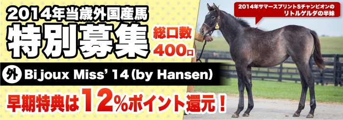 ２０１４年当歳外国産馬特別募集全容公開