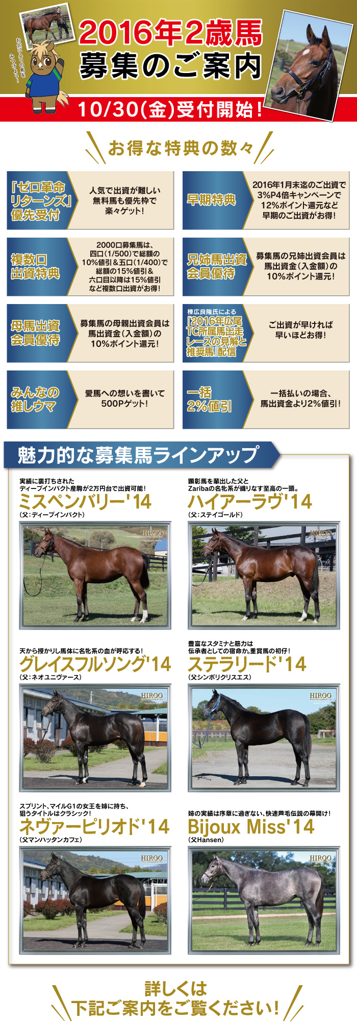 ２０１６年２歳馬募集のご案内